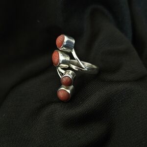 Sterling Silver Ring with Red Accents
